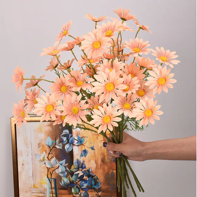 Home Decoration 5 Heads New York Aster Artificial Flowers - Champagne