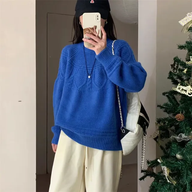 French Retro Soft Glutinous Twisted Sweater For Women Blue - Shop at LoveMi