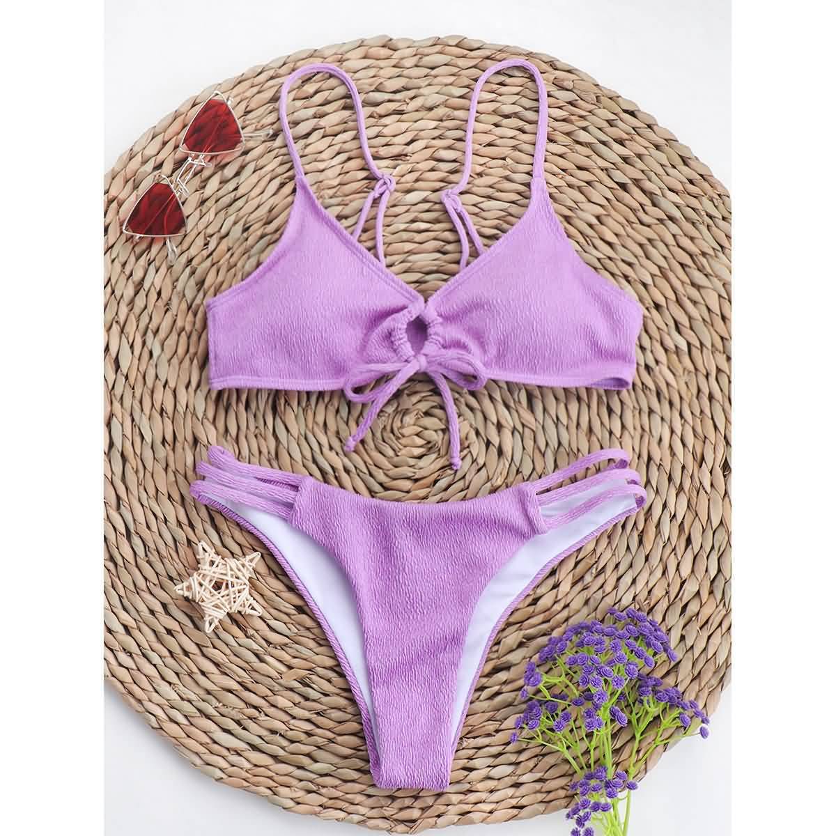 Women's Pure Color Bikini Solid Color Swimsuit With Chest Pad - Image 2