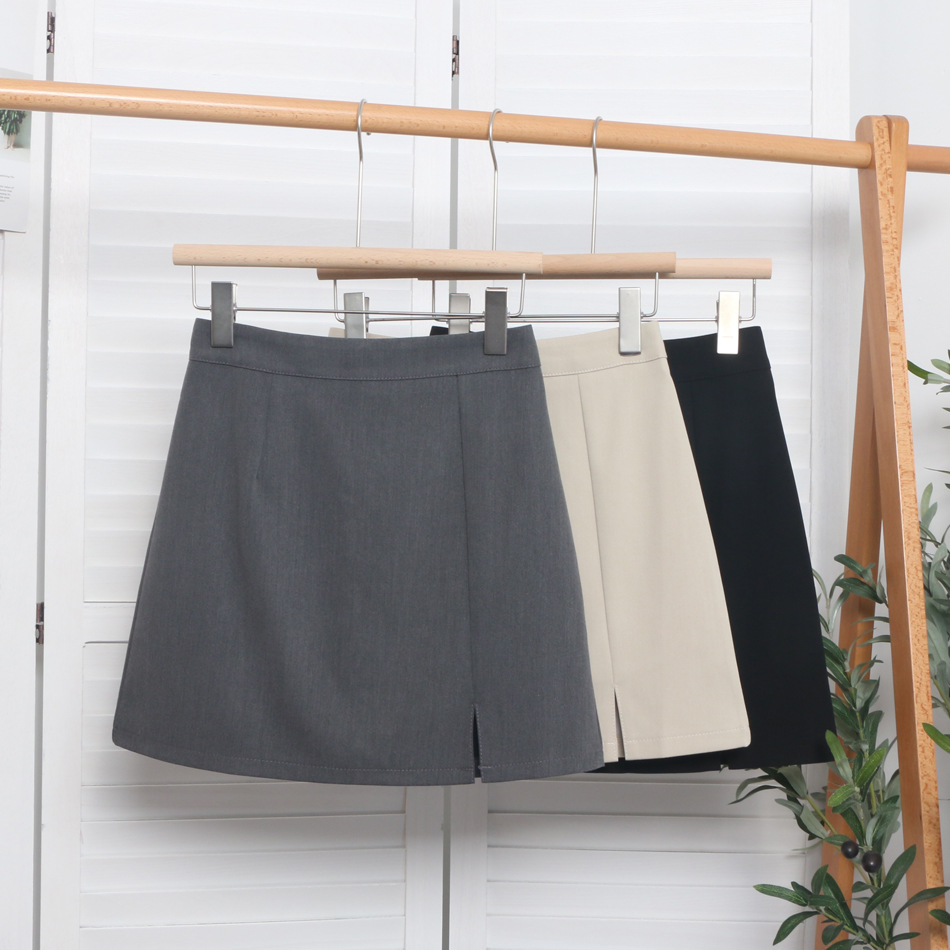 High-waisted Slit Figure-hugging Anti-exposure A-line Mini Skirt