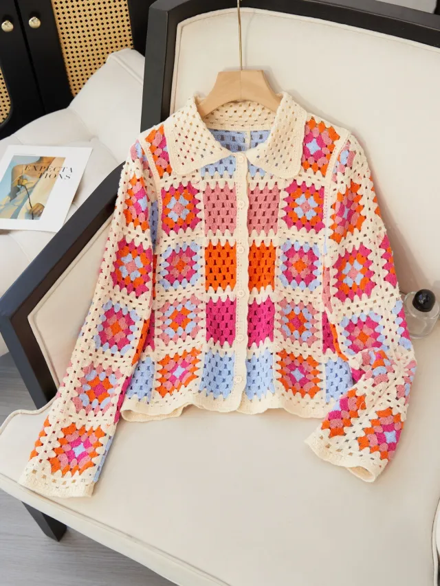 Exquisite Hollow out Long sleeve Cardigan Sweater Apricot - Shop at LoveMi