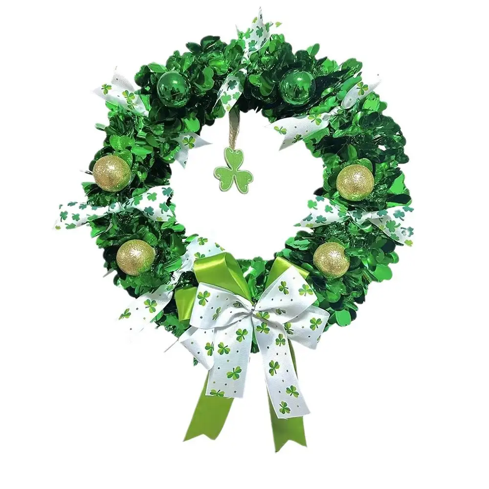 Irish Festival Bow Green Clover Garland Decorative Pendant