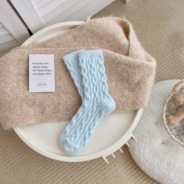 Fleece Lined Padded Warm Keeping Floor Home Sleeping Socks Light Blue - Shop at LoveMi