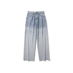 Retro Alphabet Full Printed Washed Gradient Straight Jeans - Blue - View 1