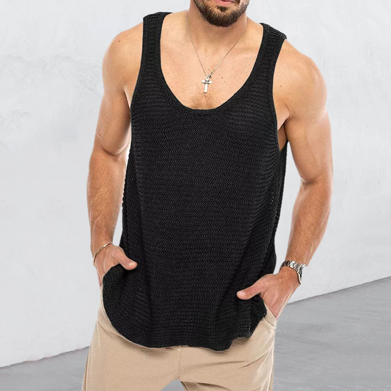 Title 6, New Mens Solid Color Loose Sleeveless Knitted ...