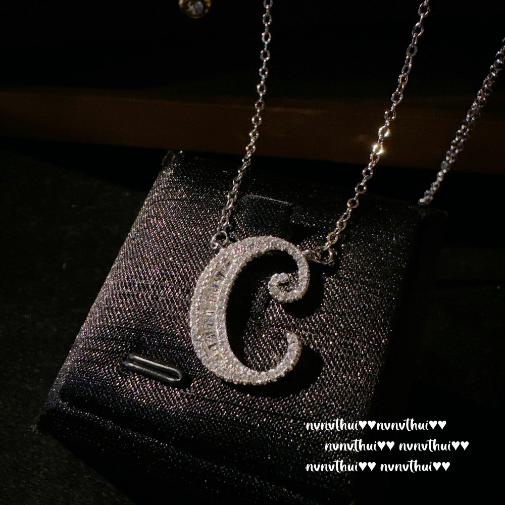 Sparkling Cube Sugar Gem Necklace 18K Gold Plating 26 Letters