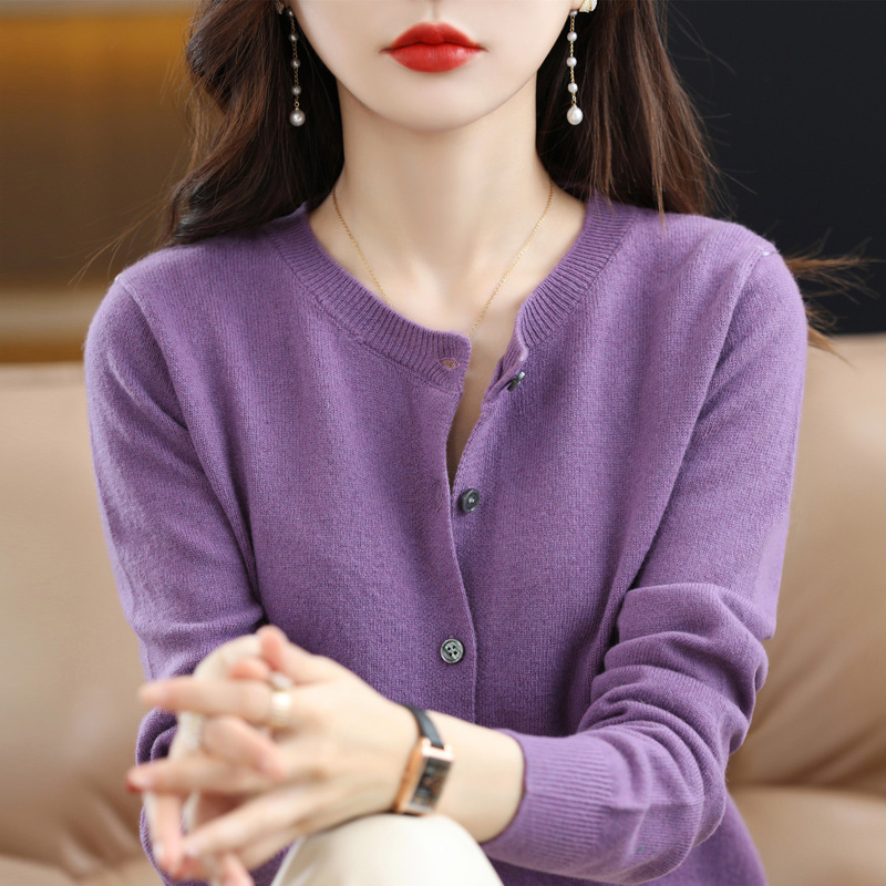 Women's Crew-neck Sweater Long Sleeves Solid Color Versatile Outerwear