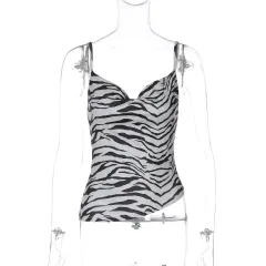 Sexy Printed Swing Neck Backless Camisole Top - Black - View 1