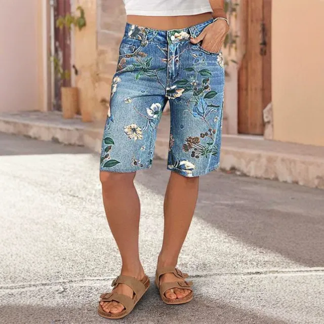 Women's Printed Denim Spring And Autumn Straight Wide leg Pants Blue - Shop at LoveMi