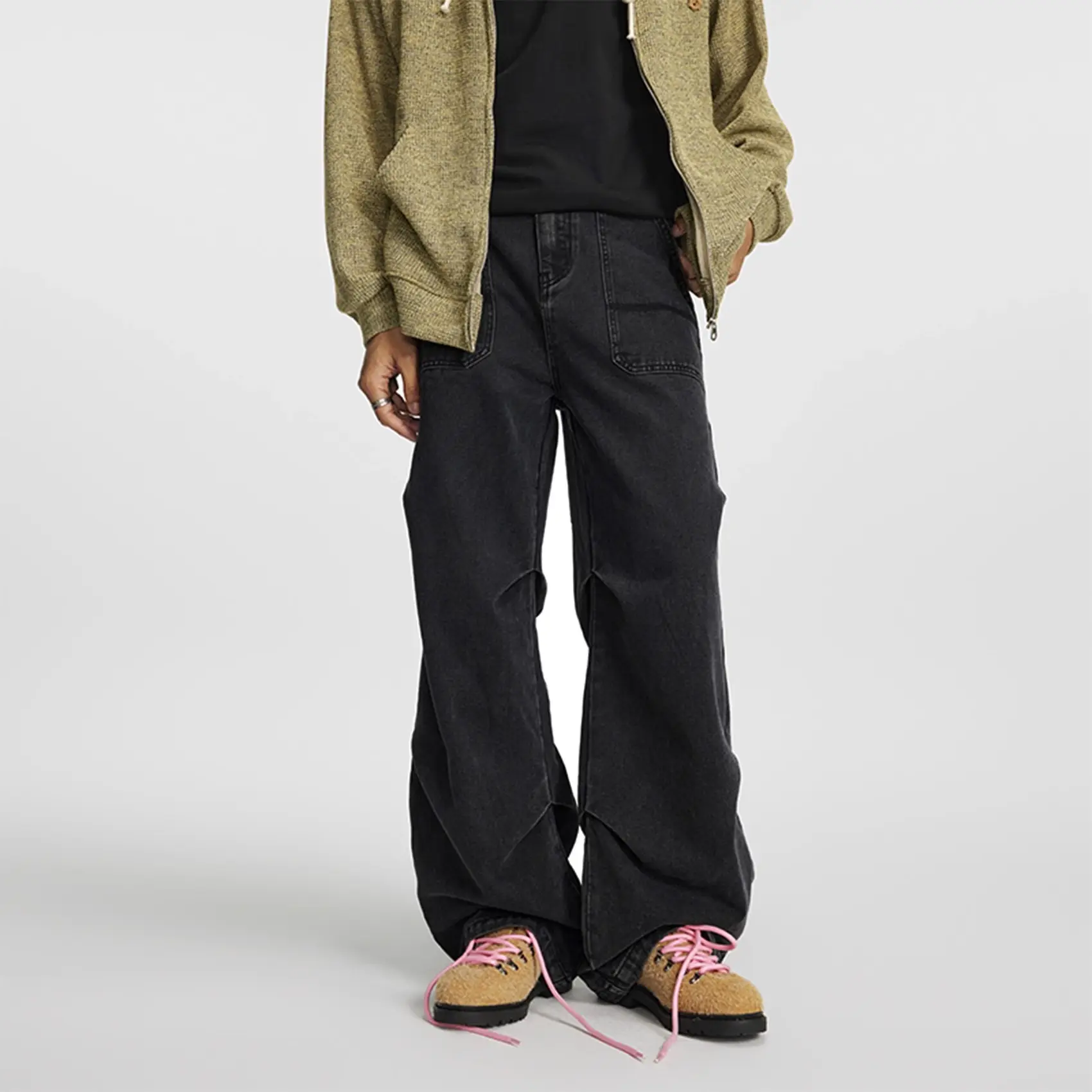 American-style Vintage Bootcut Jeans Mens Loose Straight-leg