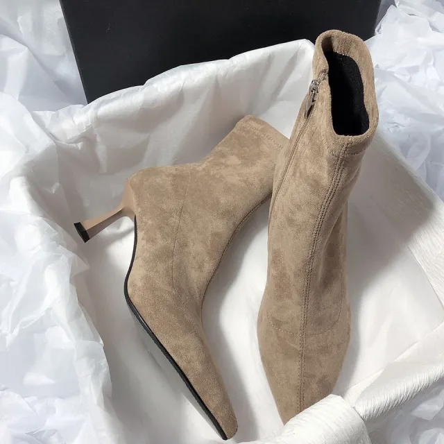 New High heel Fashion Versatile Pointed Toe Slim Heel Simple Commuting Ankle Boots For Women Khaki - Shop at LoveMi