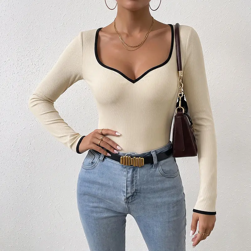 Simple And Casual Knitted Ribbed Long-sleeve Jumpsuit