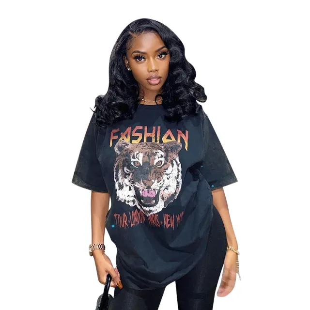 Printed Long T shirt Half Sleeve Black - Shop at LoveMi