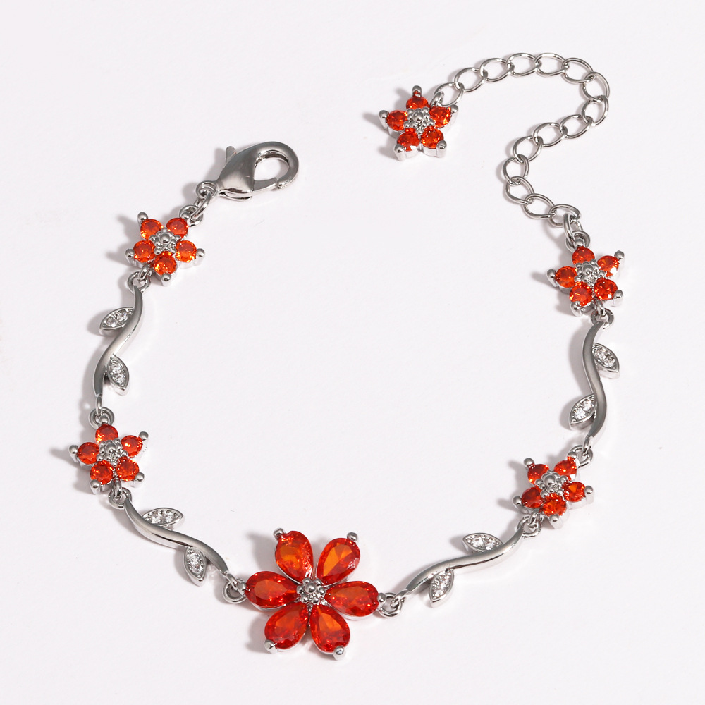 Light-luxury Copper Bracelet With Diamond-inlaid Five-petal Flower And Leavescreative And Versatile
