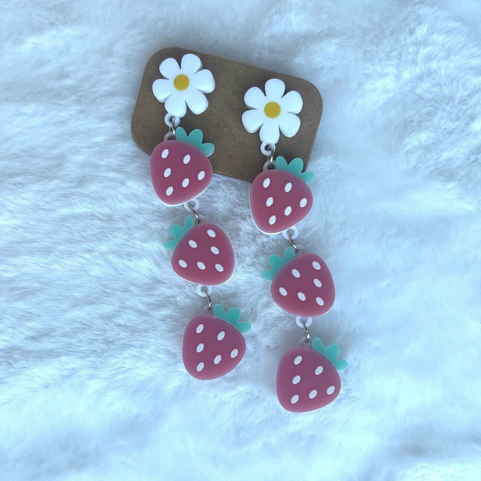 Acrylic Avocado Strawberry Orange Tangerine Peach And Daisy Flower Long Earrings