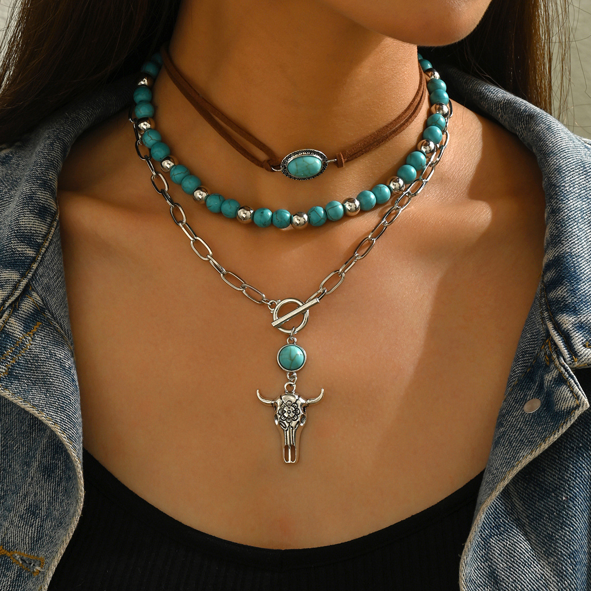 Western Cowboy-Style Turquoise Necklace Set