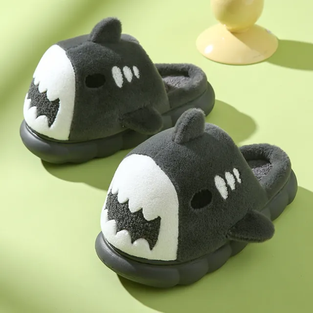 Winter Shark Slippers Fashion Thick Bottom Garden Home Shoes Indoor Non slip Furry Warm Couple Cotton Slippers Women Men Gray - Shop at LoveMi