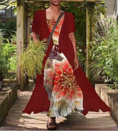 European And American Printed Two-piece Suit Dress