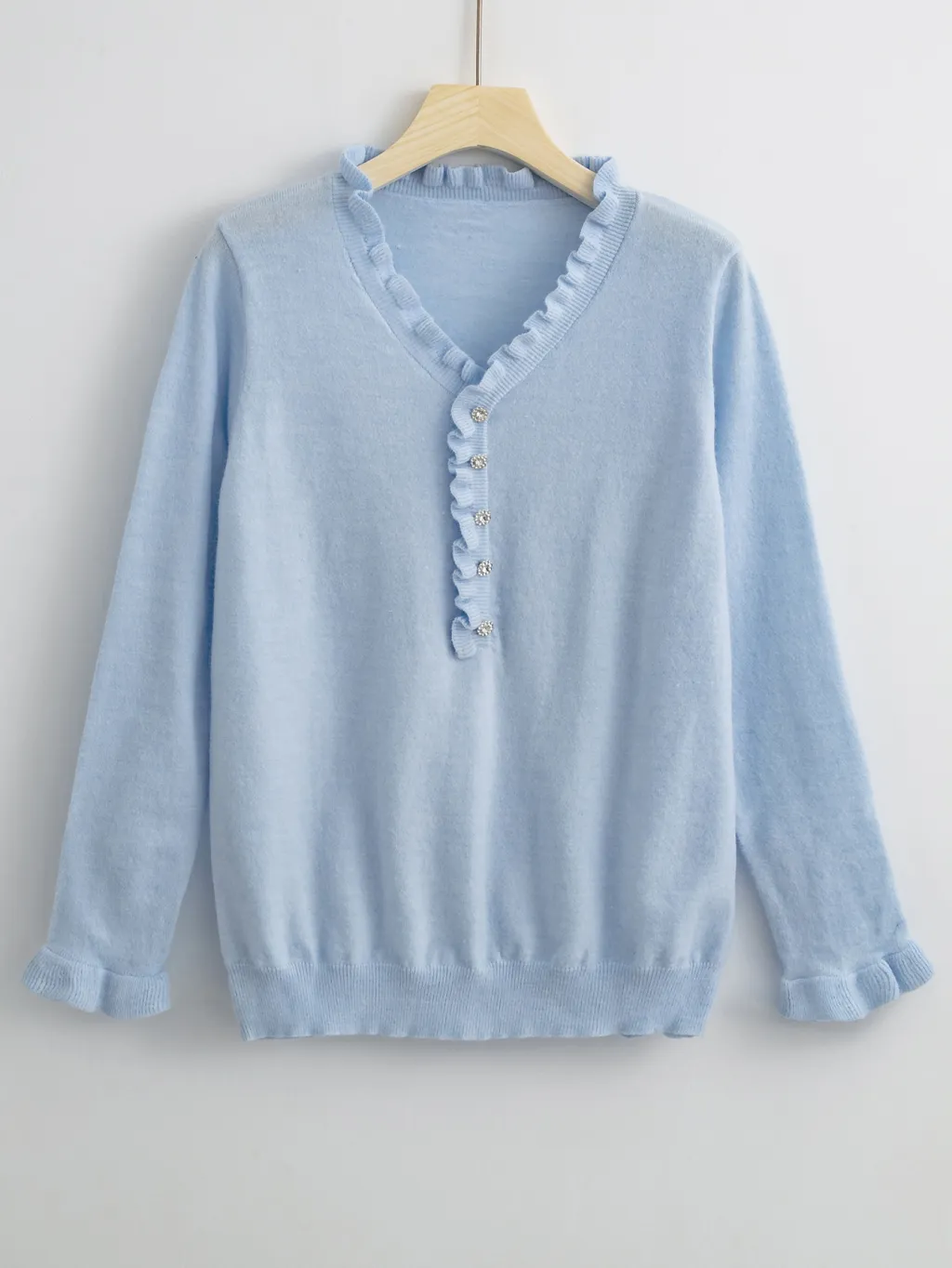 European And American Long Sleeve Ruffled Women's Knitwear - Blue