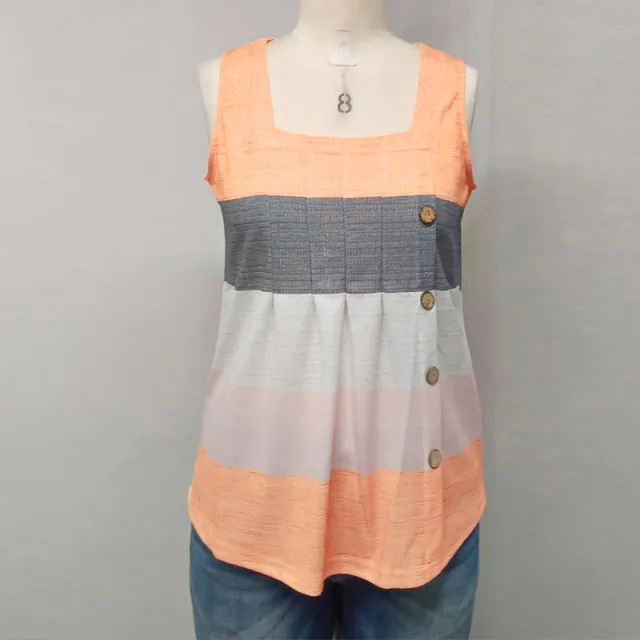 Striped Vest Square Collar Button Sleeveless Top Casual European And American Orange - Shop at LoveMi
