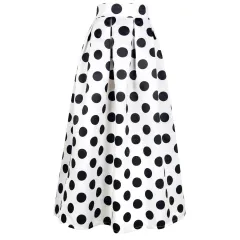 Skirt Retro Dots Large Swing Mid Skirt High Waist A- Line Skirt - White - View 1