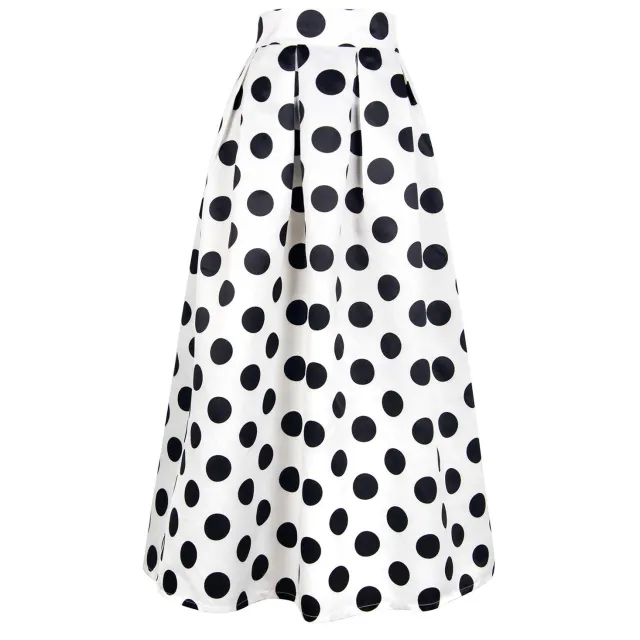 Skirt Retro Dots Large Swing Mid Skirt High Waist A Line Skirt White - Shop at LoveMi