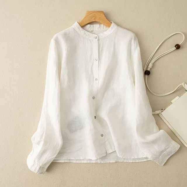 Retro Loose Cotton linen Shirt Women White - Shop at LoveMi