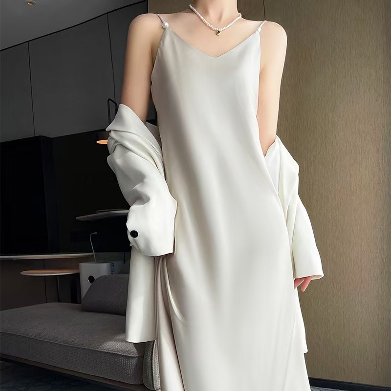 Spring And Summer New Silk Satin High-grade Suspenders Dress Women