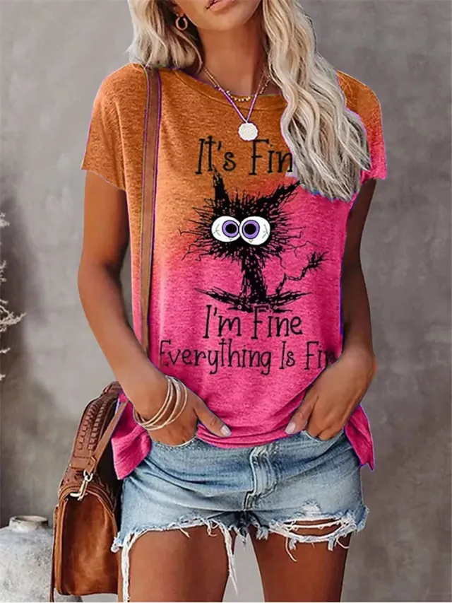 Women's 3D Animal Letter Print Loose Round Neck Tt08 L - Shop at LoveMi