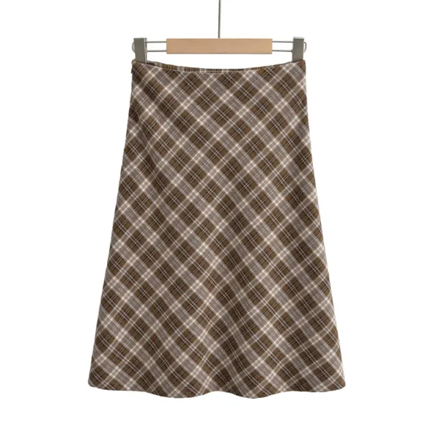 Retro College Style Plaid Contrast Skirt Brown - Shop at LoveMi