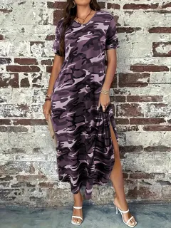 Camouflage Print Dress Women's Comfortable Casual - Purple - View 1