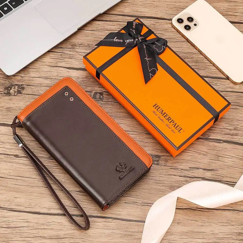 Retro Business-Style Full-Grain Leather Long Wallet