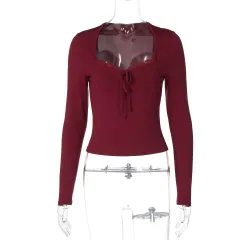 Women's Lace Fashion Skinny Slimming Top - Red - View 1
