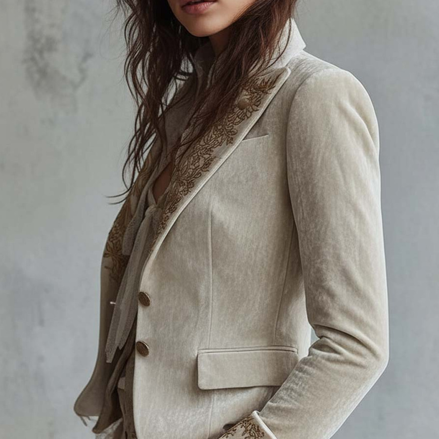 Womens Fashion Printed Lapel Flare-Sleeve Blazer