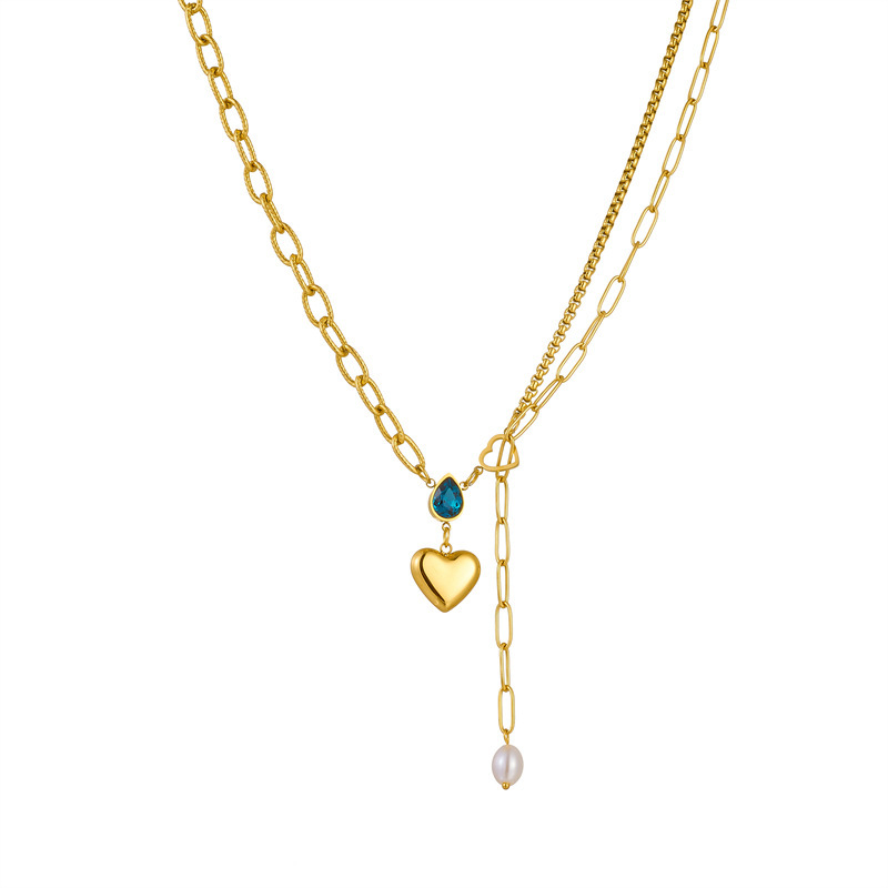 Niche High-grade Pearl Heart Pendant Zircon Necklace