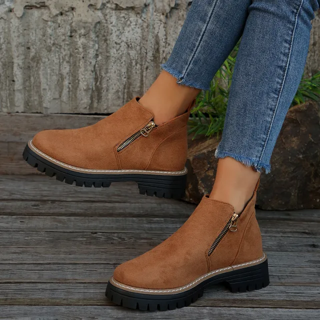 Fashion Ankle Boots With Side Zipper Ins Chunky Boots Autumn Winter Suede Shoes Women Brown - Shop at LoveMi