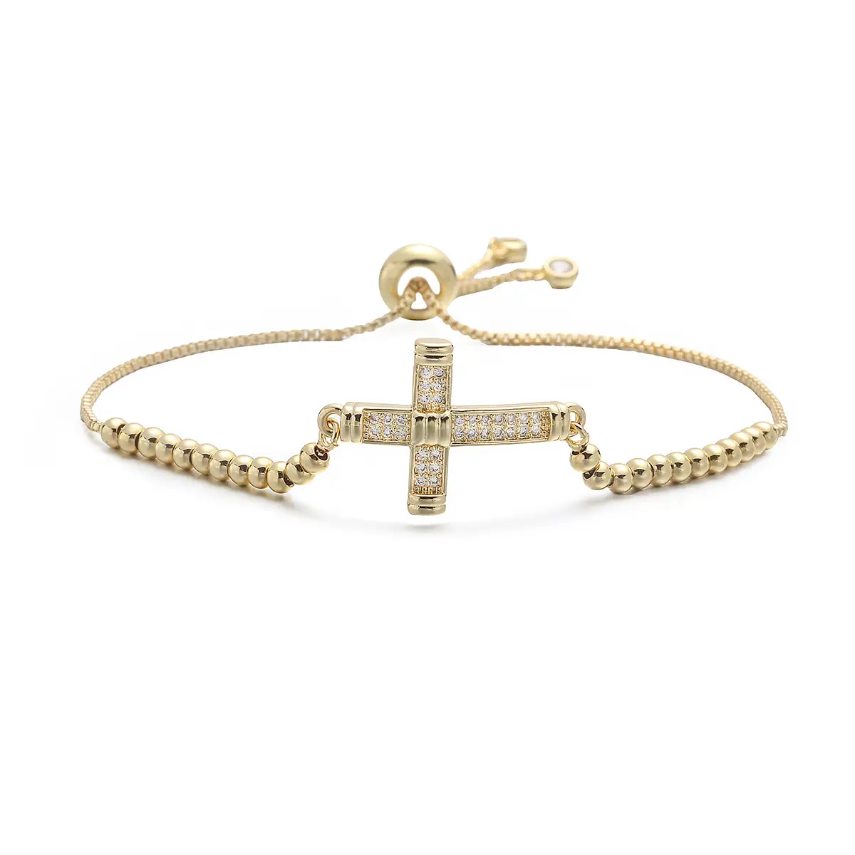 Fashionable Retro Copper-Plated 18K Gold Zircon Cross Pendant Bracelet