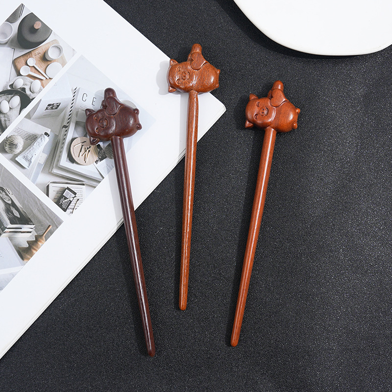 Wooden Women's Chinese Style Headdress Animal Hairpin 10