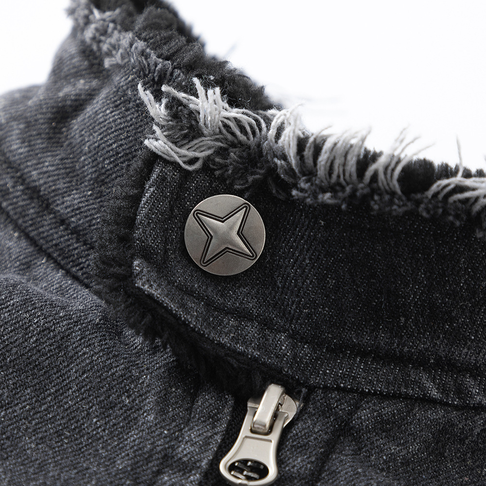Washing Gradient Frayed Hem Denim Jacket Thickening
