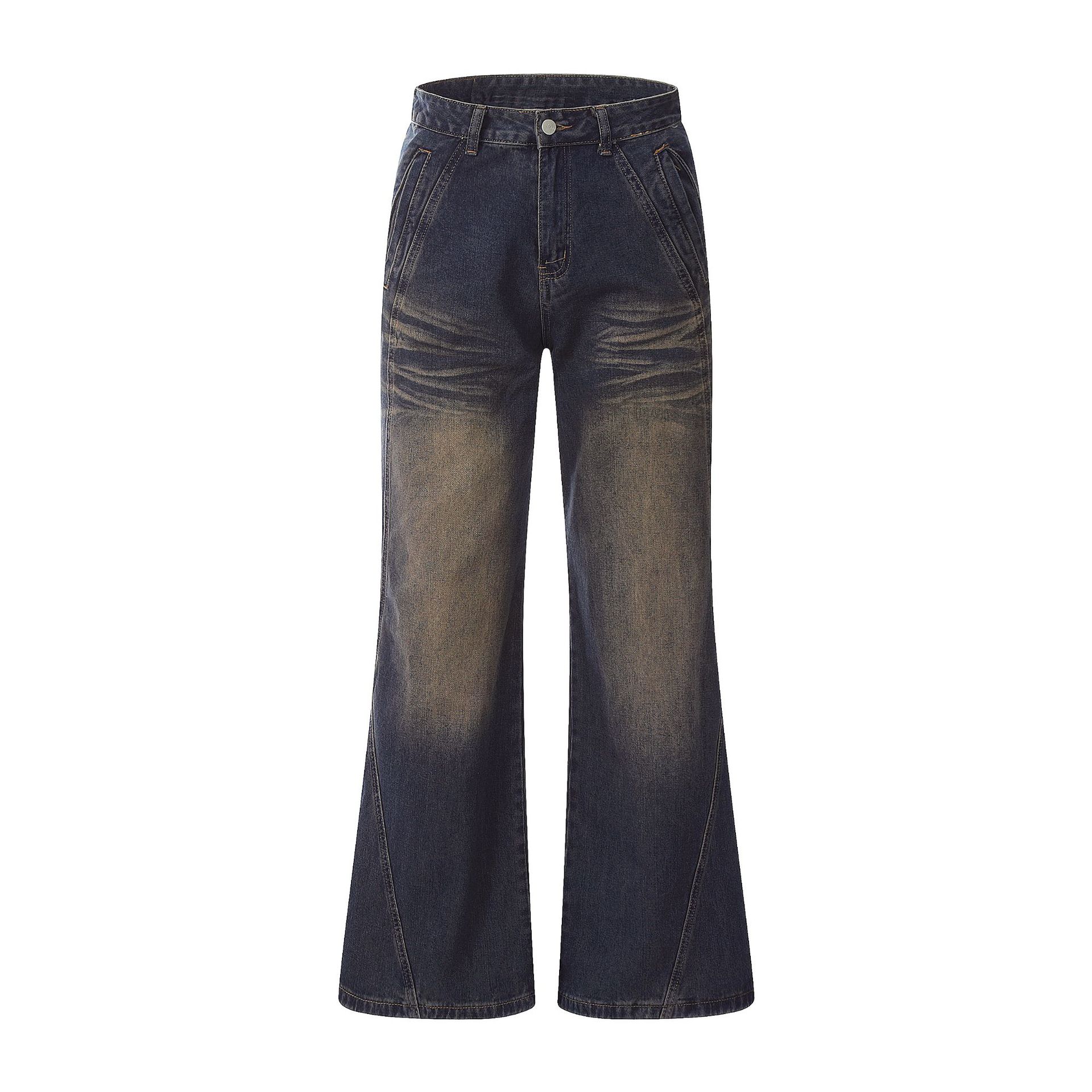 Retro Washed Dark Blue Straight Jeans Blue - Shop at LoveMi