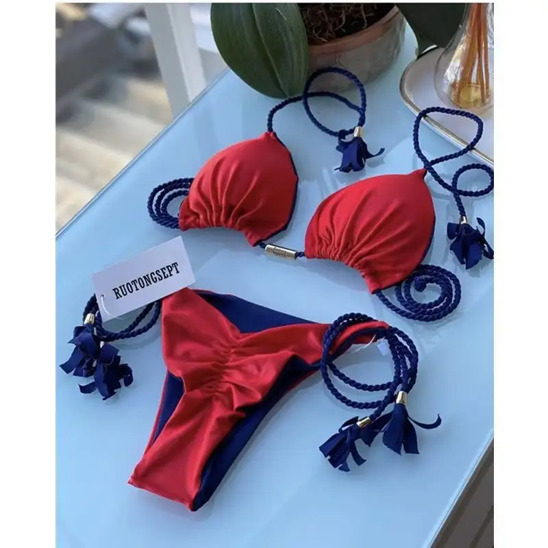 Women's Seaside Hand-knitted Rope Pure Color Bikini
