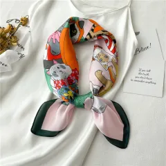 Spring And Summer Cartoon Cute Silk Scarf Decoration - Fj4561 Pink Green Edge - View 1