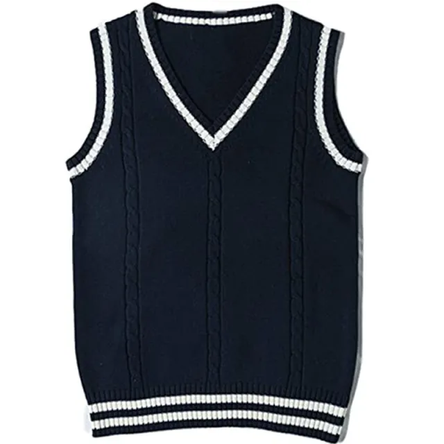 Women's Waistcoat V neck Striped Stitching Casual Knitted Sweater Dark Blue - Shop at LoveMi