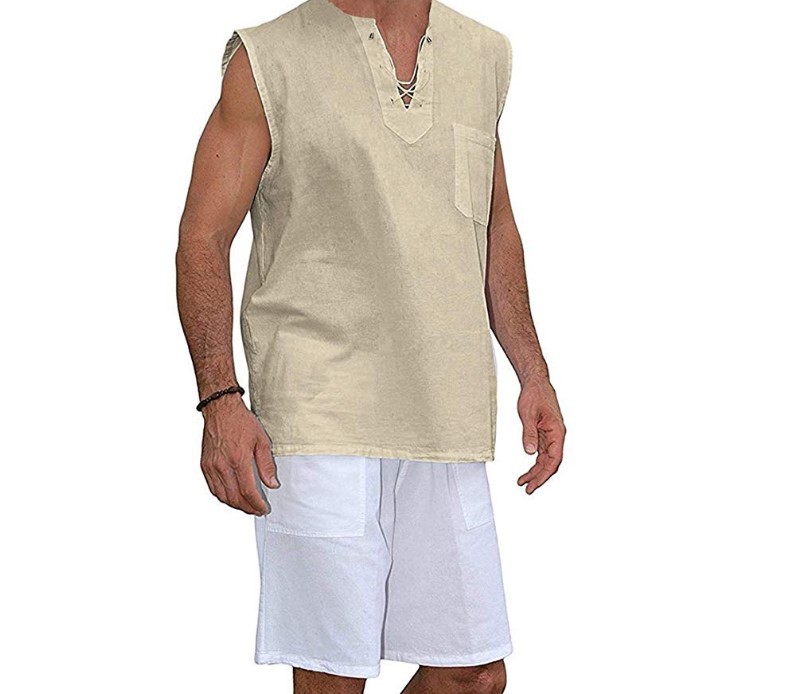 Title 7, Mens Eyelet Lace Cotton And Linen Vest Shirt, ...