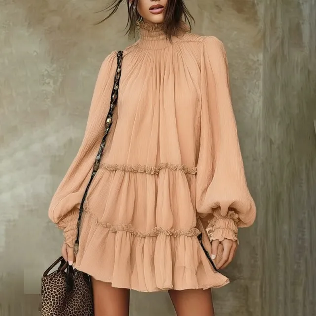 Elegant Relaxed fit Long sleeve Turtleneck Dress Champagne 2Xl - Shop at LoveMi