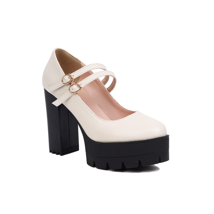 Womens Chunky High-heeled Shoes In Plus Sizes