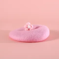 Pet Wool Cartoon Coloured Bud Hat - Pink With Small Flowers Beret - View 1