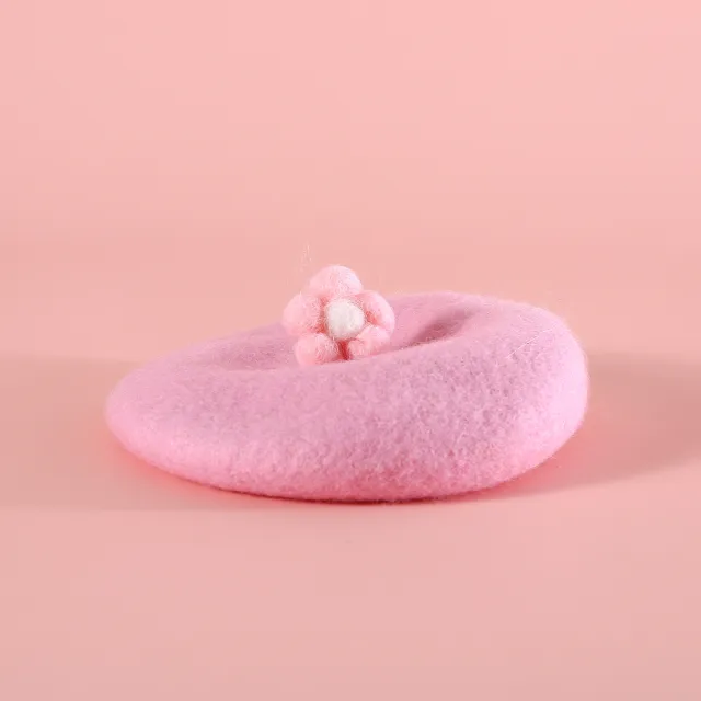 Pet Wool Cartoon Colored Bud Hat Pink With Small Flowers Beret - Shop at LoveMi