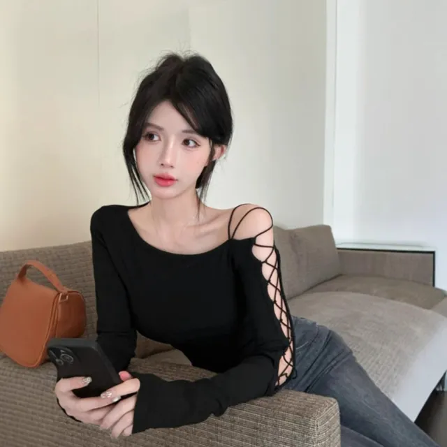 Stunningly Elegant Designer style Long sleeve Black Top Black - Shop at LoveMi