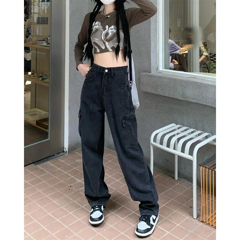 Fashionable Loose Wide-leg Pants For Women - Black And Gray